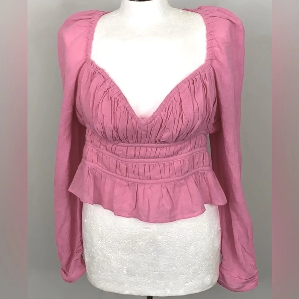 FREE PEOPLE Chloe Top in Aurora Pink Sz Sm ~ needs light repair